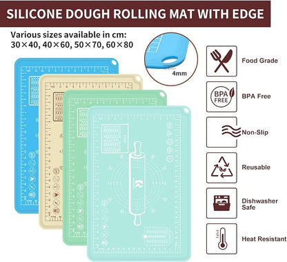 Silicone Baking Mat 20"L x 28"W, Extra Thick Dough Rolling Pad - Image 2