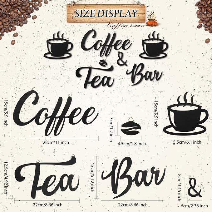 Queekay 7 Pieces Coffee Bar Sign Rustic Wall Decor Art Wooden Sign - Image 4
