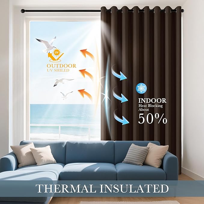 PONY DANCE Blackout Curtain Panels - Thermal Insulated Room Darkening Drapes Energy Saving Window Treatments Draperies for Small Window, 42 by 45 inches, Chocolate Brown, 2 PCs