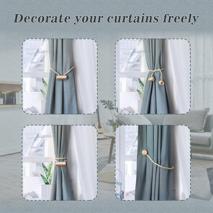 Hion Magnetic Curtain Tiebacks Beige 4 Pack, Curtain Tiebacks Buckles Holdbacks - Image 4
