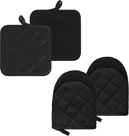 Oven Mitts and Pot Holders Set, Heat Resistant Silicone Kitchen Mini Oven by GOLDMEET