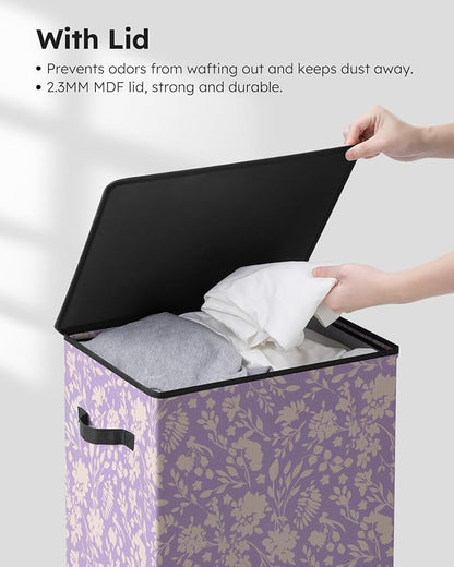 SOLEDI Laundry Hamper with Lid, 90L Tall & Large Floral Laundry Basket, Collapsible Clothes Hamper with Removable Bag, Dirty Hampers for Bedroom, Bathroom, Laundry Room