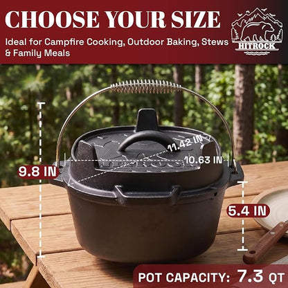 HITROCK Cast Iron Camp Dutch Oven 7QT, Pre-Seasoned Camping Dutch Oven - Image 4