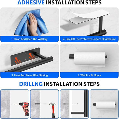 Paper Towel Holder Under Cabinet, Self-Adhesive, No Drilling, Stainless Steel - Image 6