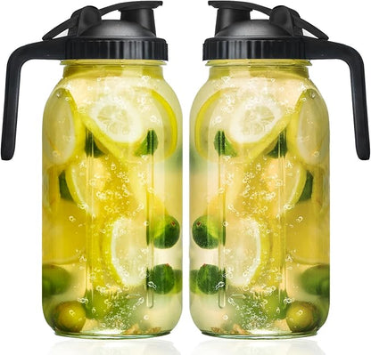 Glass Mason Jars Pitcher 64 Oz Pour Spout Lids & Handle Wide Mouth Airtight by Liuruiyu