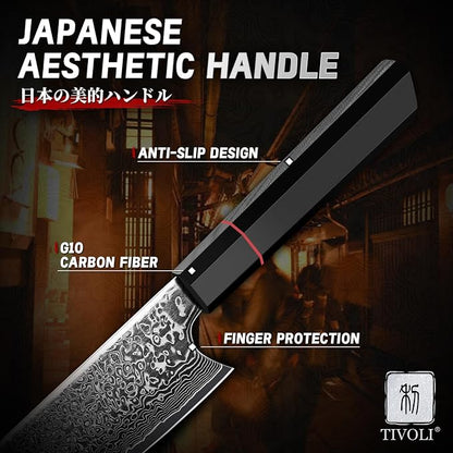 TIVOLI Damascus Japanese Kiritsuke Knife 8 inch, Hand Forged 67 Layers Damascus - Image 5