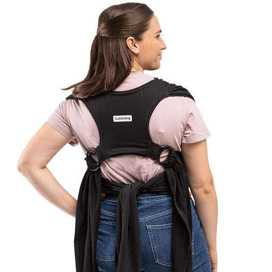 CuddleCarry™ Pre-Wrapped Baby Ring Sling by CuddleBug - Adjustable, Lightweight Baby Carrier Wrap - Ergonomic Front Carry for Newborn to Toddler (0-36m, 8-35 lbs) - Black