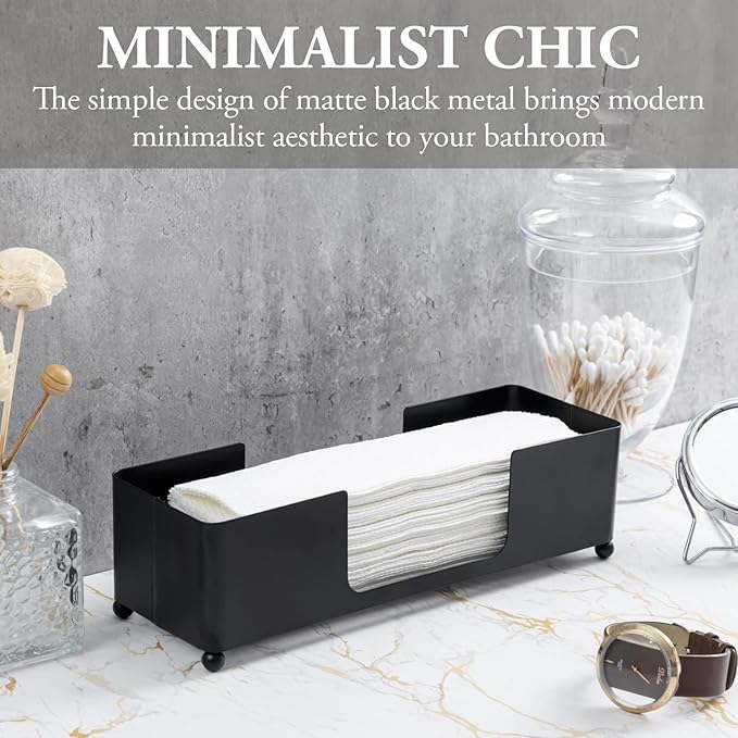 MyGift Modern Matte Black Metal Tabletop Commercial Folded Paper Towel Holder, Countertop Disposable Napkin Dispenser Tray for Guest Bathroom