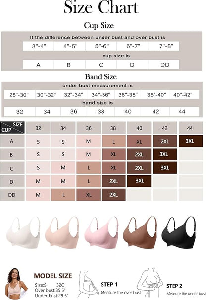 Vertvie Womens Seamless Bras No Underwire Supportive Wireless Push Up Full - Image 6