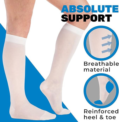 (3 Pairs - Closed Toe) Made in USA - Sheer Compression Stockings for Women 15-20mmHg - Womens Compression Socks for Circulation during Travel, Airplane, Sport, Athletic - White, X-Large - A101WH4-3