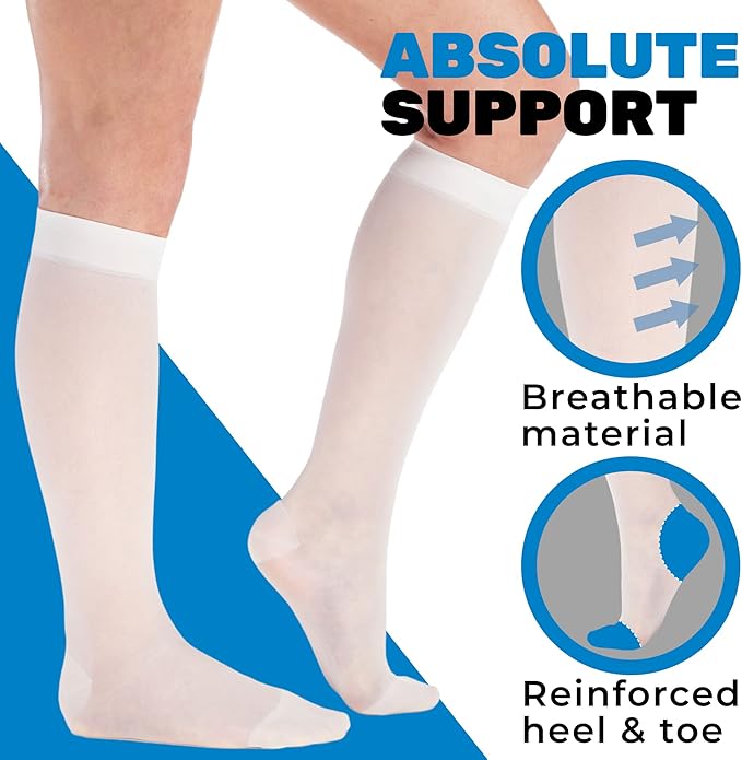 (3 Pairs - Closed Toe) Made in USA - Compression Socks for Women 15-20mmHg - Sheer Compression Knee High Stockings for Post Surgery, Pregnancy, Arthritis, Edema - White, Large - A101WH3-3