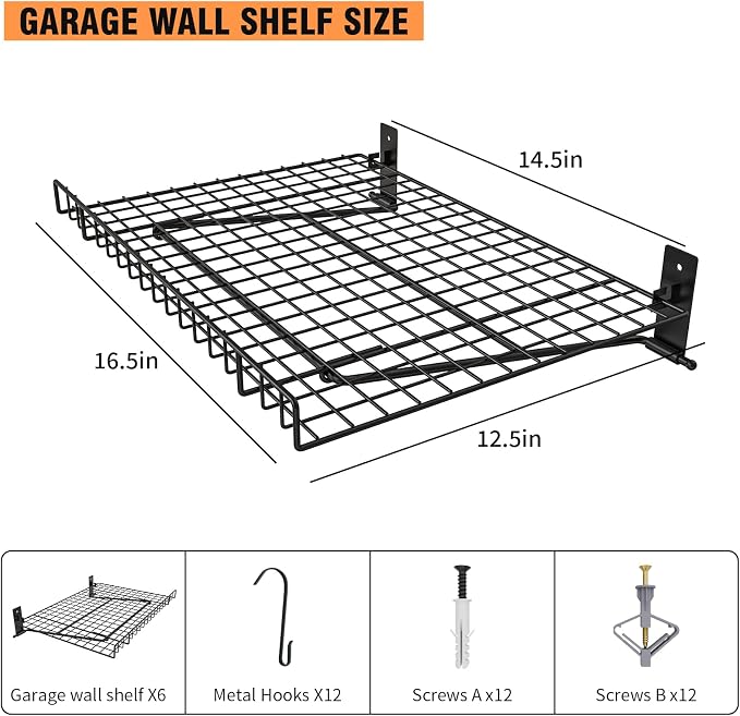 6 Pack Foldable Wall Shelf, Wall Mounted Garage Storage Shelves, Heavy Duty - Image 3