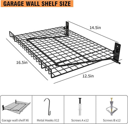 6 Pack Foldable Wall Shelf, Wall Mounted Garage Storage Shelves, Heavy Duty - Image 3