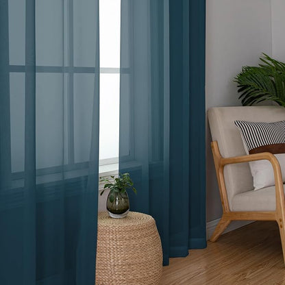 Chyhomenyc Stone Blue Sheer Curtains 84 Inch Length 2 Panels, Light Filtering - Image 6