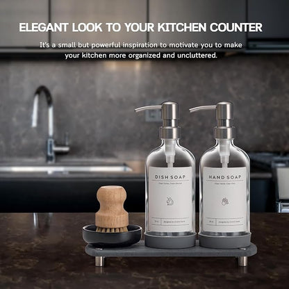 Kitchen Soap Dispenser Set - 16OZ Clear Glass Bottle - Image 5