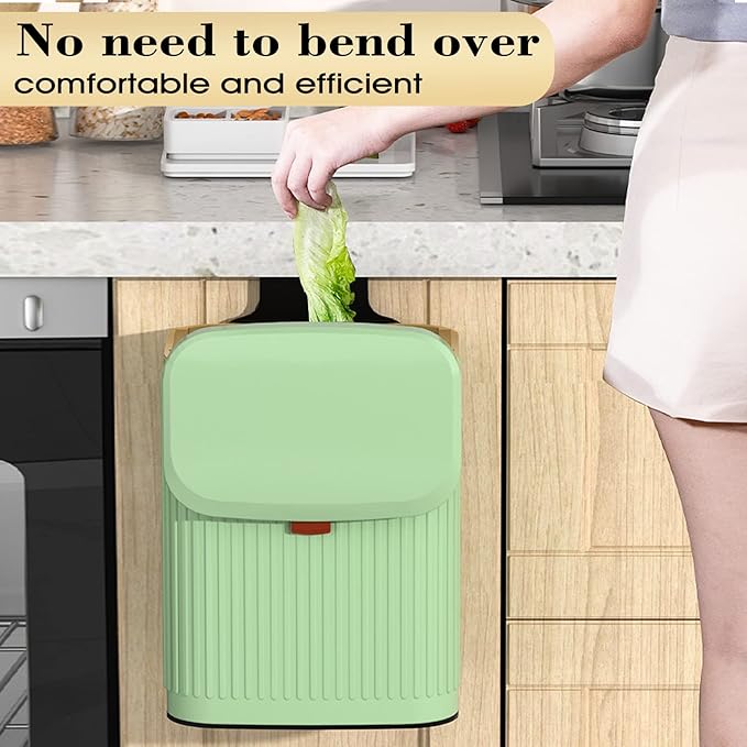 GloDeals Kitchen Trash Can with Lid, 2 in 1 Small Garbage Can Compost Bin Countertop, Wall-Mounted Under Sink Indoor Trash Bin for Kitchen, Bathroom, Cabinet Trash Can Hanging (Vintage Green/2.1Gal)