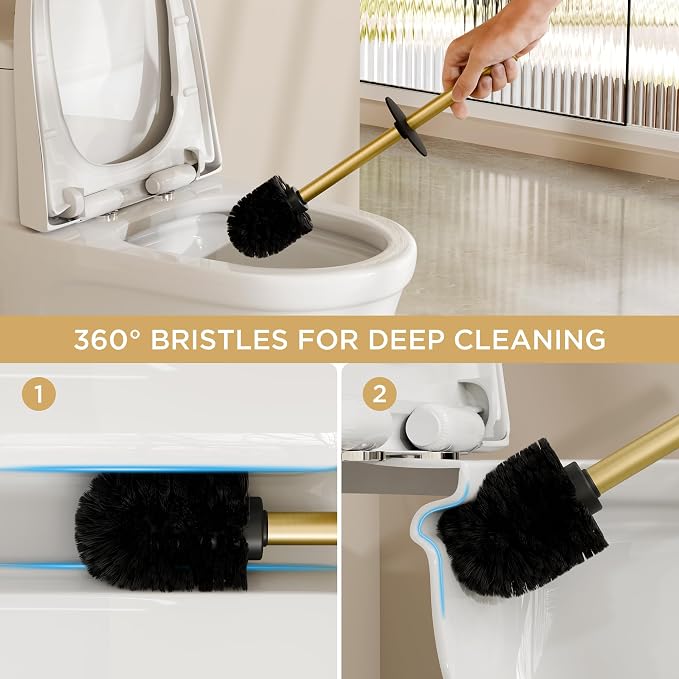 FORIOUS Toilet Brush and Holder Set, 304 Stainless Steel Long Handle and Heavy - Image 4