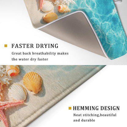 Giwawa Coastal Starfish Dish Drying Mat 18"x24" Ocean Blue Sea Coral Seashell - Image 3