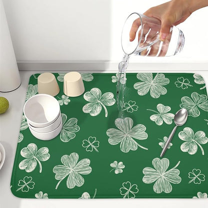 St Patrick's Day Dish Drying Mat 18 x 24 Inch Green Shamrock Dish Drainer Rack - Image 6