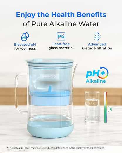 Waterdrop PT-09B-A 10-Cup Large Glass Alkaline Water Filter Pitcher, - Image 2