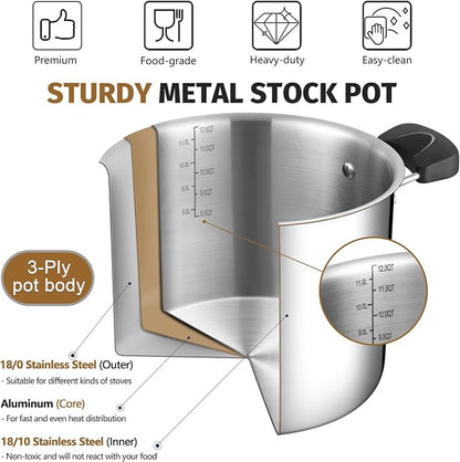 12 Quart 3-Ply Cooking Stock Pot - Image 4