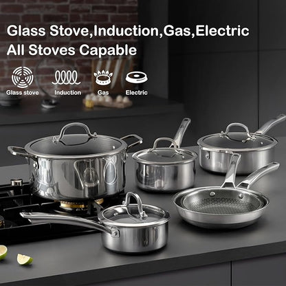 SNOWCLAD Pots and Pans Set Non Stick, Non Stick Frying Pans, Saute Pan & Stock - Image 5