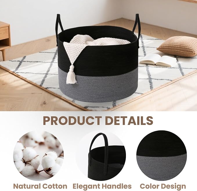 Woven Blanket Basket, 65L Large Rope Storage Bin - Image 3