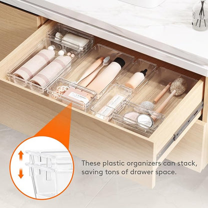 Lifewit 12 Pcs Large Bathroom Drawer Organizers, 3 Sizes Clear Plastic Storage - Image 5