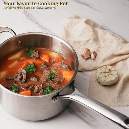 5 QT Saucepan with Lid, 3-Ply Stainless Steel Stockpot, Induction Compatible - Image 7