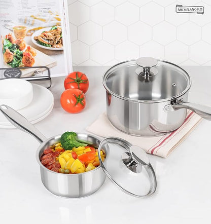 MICHELANGELO 1Qt & 2Qt Tri-ply Stainless Steel Saucepan Set, Small Cooking Pots - Image 7