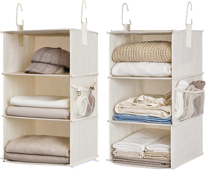 StorageWorks 6-Shelf Closet Organizers, Two 3-Shelf Separable Hanging Shelves for Closet, 12" D x 12" W x 48 ¼"H, Mixing of Beige, White & Ivory