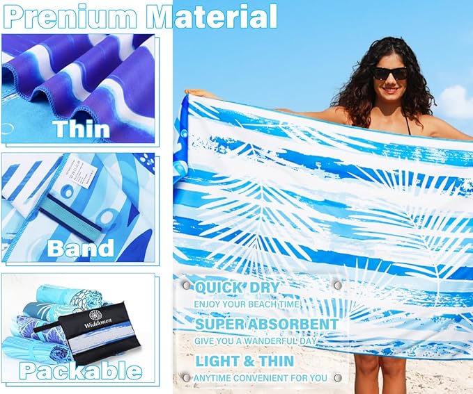 Lightweight Thin Microfiber Beach Towel Sand Free Quick Dry Absorbent Compact Soft Pool Swim Travel Towels Extra Large Oversized Beach Accessories Packable Essentials Stuff Gifts for Adult