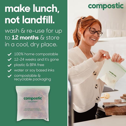 Compostic Home Compostable Resealable Snack Bags, Microwave & Freezer Safe - Image 5