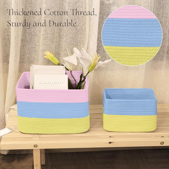 Hopegiver Woven Storage Baskets 15x11x10 Inch, 3 Pack Collapsible Cube Storage - Image 3
