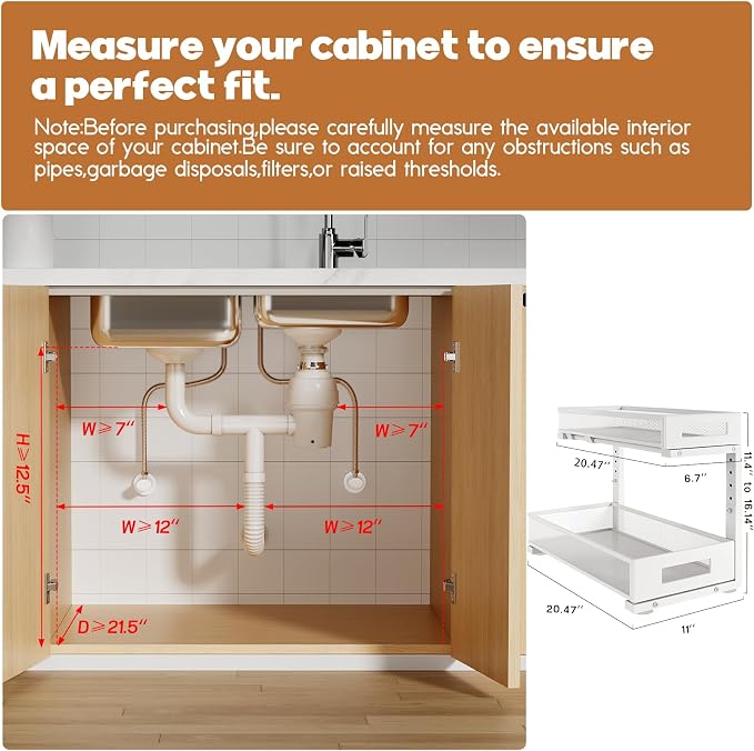 1 Pack 20.47IN Depth Under Sink Storage Organizer, Large 2-Tier Elegant Mesh - Image 2
