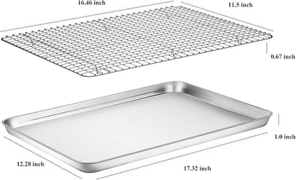 Baking Sheet with Cooling Rack Set, Deedro Stainless Steel Cookie Half Sheets - Image 2