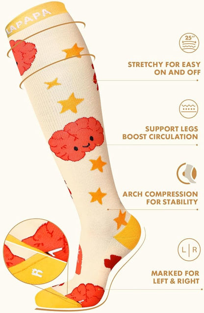 Thick Soft Cotton Compression Socks for Women Men 15-20mmHg Knee High Breathable Cotton Socks for All Day Comfort