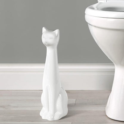 Allure Home Creation White Cat 2-Piece Toilet Brush Holder and Brush Set - Image 3