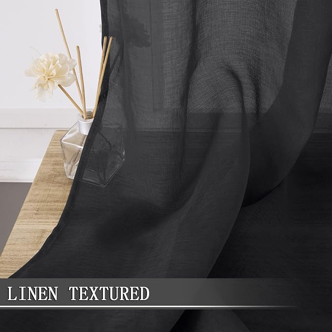 Tollpiz Short Sheer Curtain Linen Textured Bedroom Curtains Sheer Light - Image 2