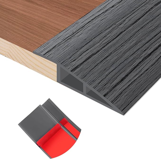 Floor Transition Strip Self Adhesive Vinyl Door Threshold for Doorways Carpet Edging Trim Overlap Edge Reducer for Laminate Floor, Carpet, Tile (Deep Gray Wood Grain, 2/5" to 3/5", 3.3Ft)