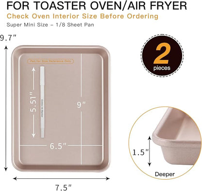 HONGBAKE Toaster Oven Pan Nonstick Set of 2, Premium 1/8 Sheet Pan - Image 3