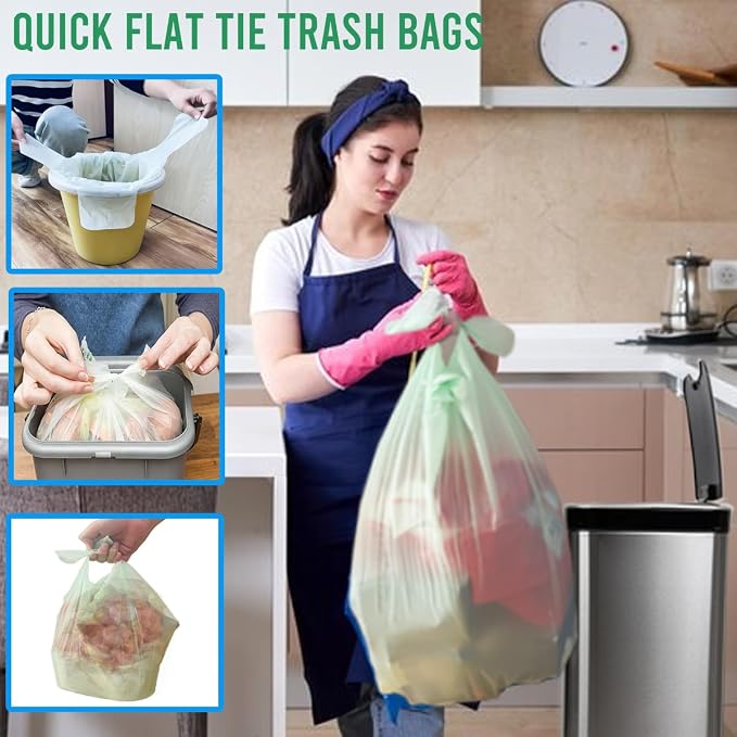 13 Gallon Flap Tie Compostable Trash Bags, Compost Bags Tall Kitchen Trash Bags - Image 3