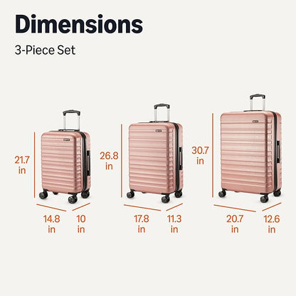 Amazon Basics 3-Piece Set (21", 26", 30"), Hardshell Suitcases With Wheels, Expandable For Up to 25% More Space, With Scratch-Resistant Surface, Four Multi-directional Wheels, Rose Gold