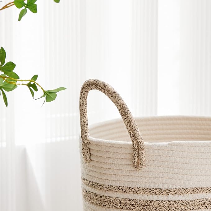 VIPOSCO Large Laundry Hamper, Tall Woven Rope Storage Basket - Image 3