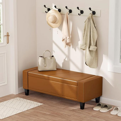 48.8" Storage Ottoman Bench Brown | Faux Leather Bedroom Bench - Image 8
