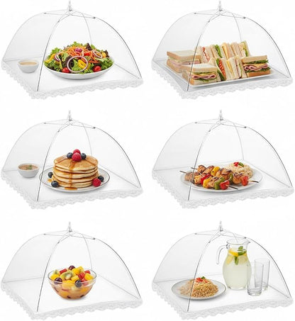 6 Pack Mesh Food Covers 17 Inch, Collapsible Umbrella Screen Covers by Winknowl