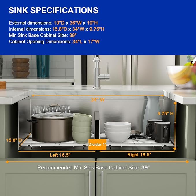 Dcolora 36 Inch Large Double Bowl Low-Divide Kitchen Sink Undermount 16 Gauge Stainless Steel 50/50 Split with Workstation, 36"x19"x10" Double Basin, DC-U7738