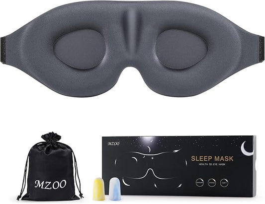 MZOO Sleep Eye Mask for Side Sleeper Men Women, Zero Eye Pressure 3D Sleeping Mask, Light Blocking Patented Design Night Blindfold, Soft Eye Shade Cover for Travel, Grey