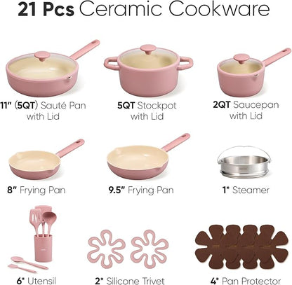 CAROTE 21pcs Cookware Set Nonstick Pots and Pans Set, Ceramic Cookware Set - Image 2