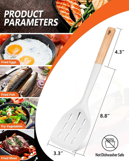 Pack of 2 Silicone Spatula, Non Stick Cooking Utensil Set Wooden Handle Kitchen - Image 2